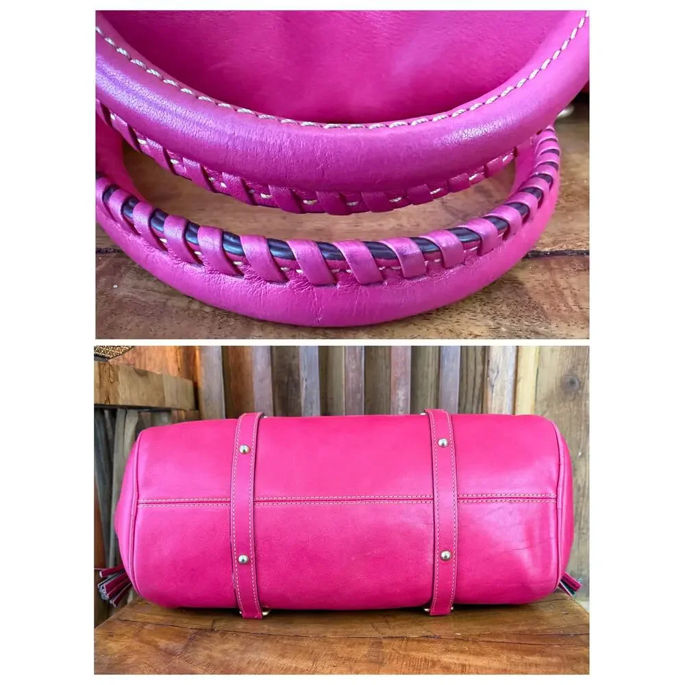 Dooney  Bourke 8L980 Large Florentine Leather Satchel Fuchsia Pink Crossbody Bag